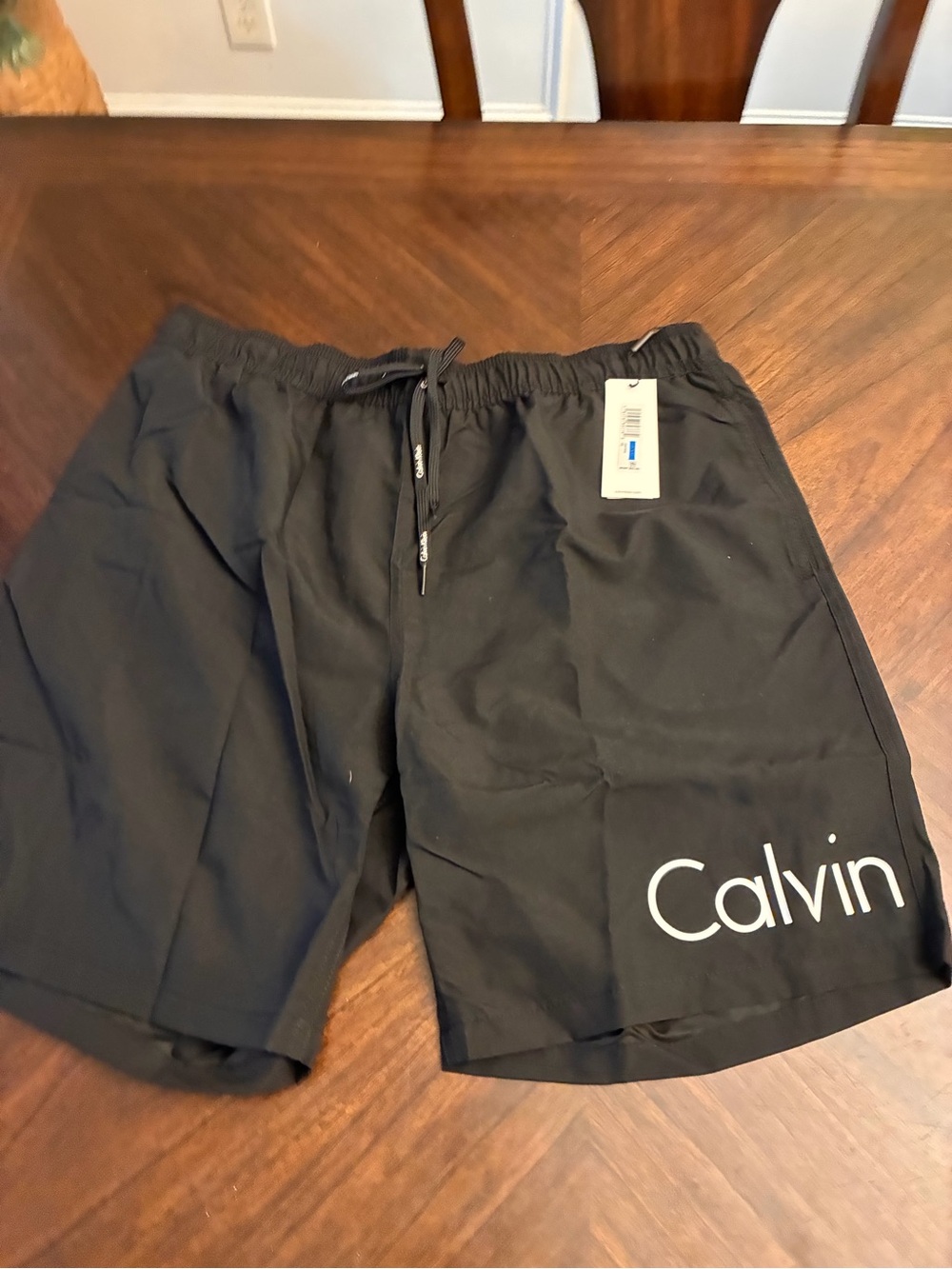 Calvin Klein Men's Solid Logo Volley Swim Trunk, Black, X-Large New